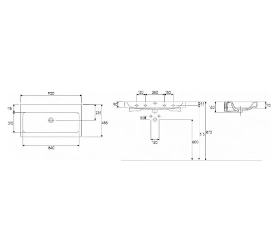 Раковина GEBERIT iCon 900x485 мм, без отверстия под смеситель 124093000 00000051405