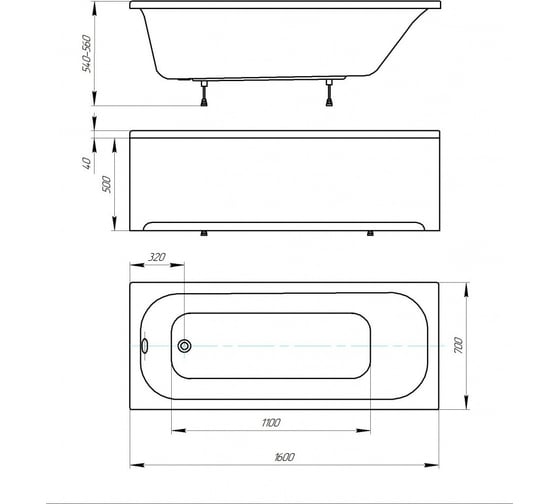 Ванна AQUATEK Лугано прямоугольная, 160х70 см LUG160-0000001 00000114603