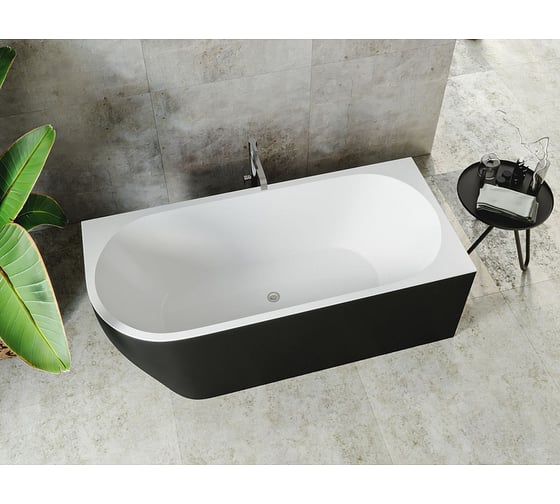 Ванна Aquanet 1800x800 мм, акрил, слив-перелив, белый матовый/черный матовый Black matte 00293079