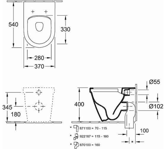 Чаша приставного унитаза Villeroy & Boch Architectura 5690 R0 01 00155413
