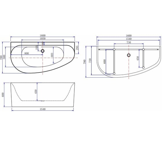 Акриловая ванна ALLEN BRAU Priority 1600x780 Gloss White 138678B-GW 00287095