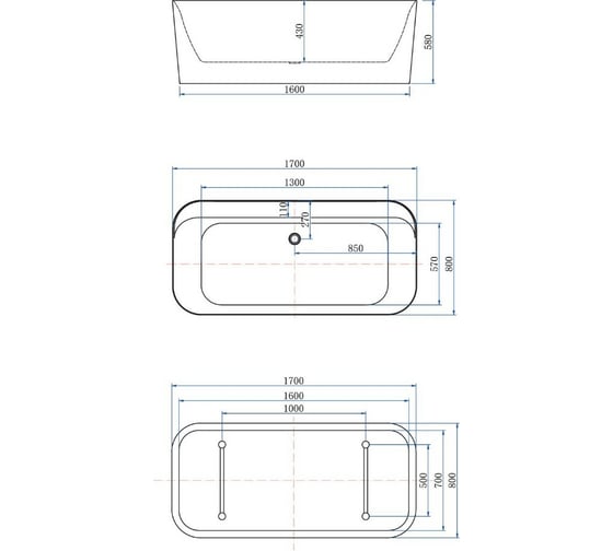 Акриловая ванна ALLEN BRAU Infinity 170x80 белый глянец панель антрацит 2.21001.20/AM 00291982