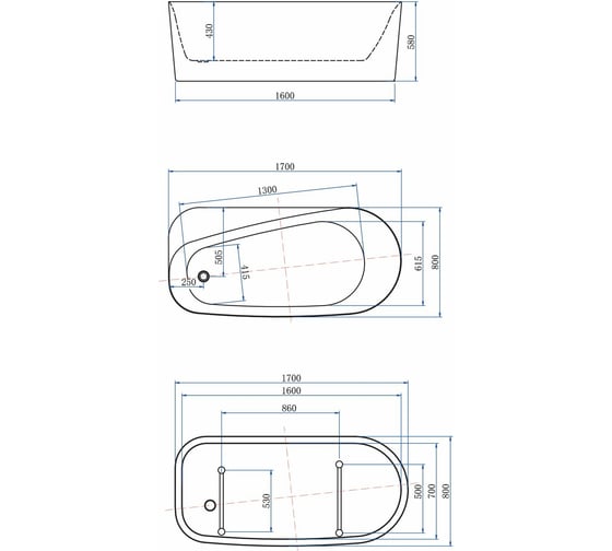 Акриловая ванна ALLEN BRAU Priority 170x80 белый матовый/платиново-серый 2.31001.21/PGM 00293872