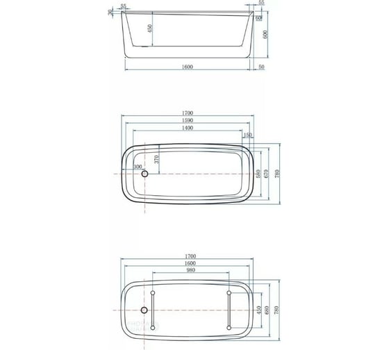 Акриловая ванна ALLEN BRAU Infinity 170x78 белый матовый/сине-серый 2.21003.21/BGM 00293893