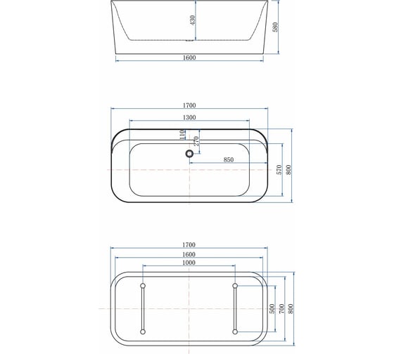 Акриловая ванна ALLEN BRAU Infinity 170x80 белый матовый/цементно-серый 2.21001.21/CGM 00293901