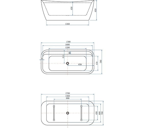 Акриловая ванна ALLEN BRAU Infinity 170x78 белая глянец /цементно-серый 2.21002.20/CGM 00293902