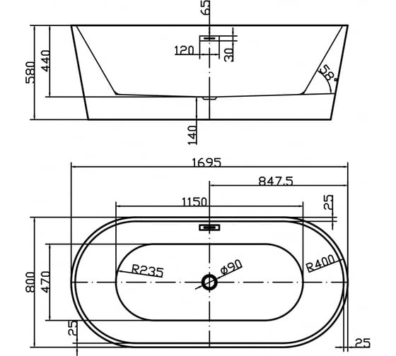 Отдельно стоящая ванна Swedbe Vita 1700 мм акриловая 8800G, EAN 7350078201940