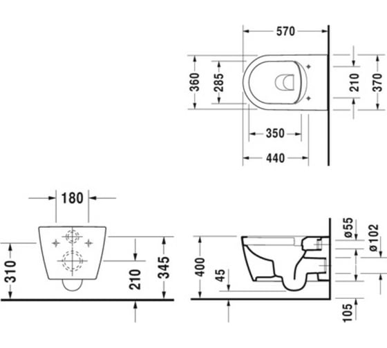 Подвесной унитаз Duravit RIMLESS с сиденьем ME by Starck 45290900A1 00249454