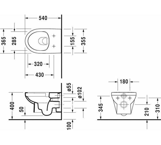 Подвесной унитаз Duravit Rimless без ободка, сиденье микролифт 45620900A1 00198482