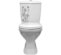 Унитаз-компакт Оскольская керамика СУПЕРКОМПАКТ косой выпуск, 1 режим, сиденье ПП, декор Цветы 441809