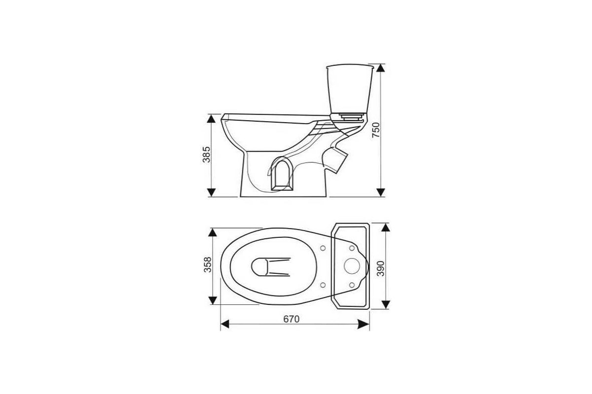 Унитаз-компакт Оскольская керамика ЭЛИССА косой выпуск, 1 режим ...