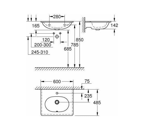 Подвесная раковина GROHE Essence Ceramic ширина 60 см 3956500H