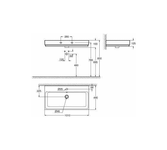 Подвесная раковина GROHE Cube Ceramic 100 см 3938600H