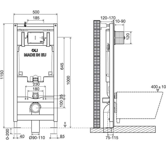 Инсталляция OLI 80 500х1150х120 мм, механическая + панель слива SLIM хром глянец 300572mSl00