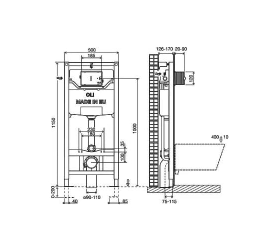 Инсталляция OLI 120 500х1150х126 мм + панель слива SLIM хром глянцевый 100409mSl00