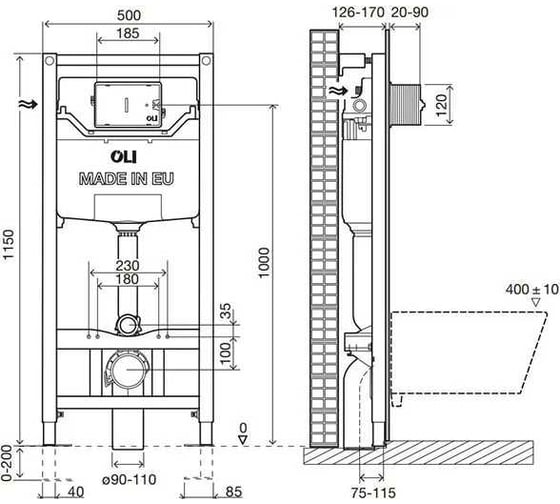 Инсталляция OLI 120 ECO Sanitarblock pneumatic 879235