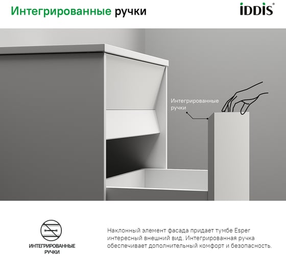 Подвесная тумба с умывальником IDDIS Esper с ящиком, белая 100 см ESP10W0i95K