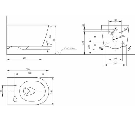 Подвесной унитаз ToTo Washlet 380x580x335 CEFIONTECT цвет-белый CW542EY