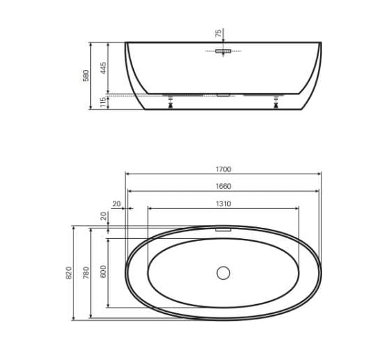 Ванна Mauersberger Veris 1700x800x580 цвет-белый 1817000101