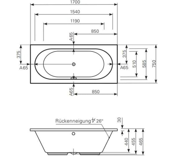 Ванна Mauersberger Ausana 1700x750x440 цвет-белый 1017001201
