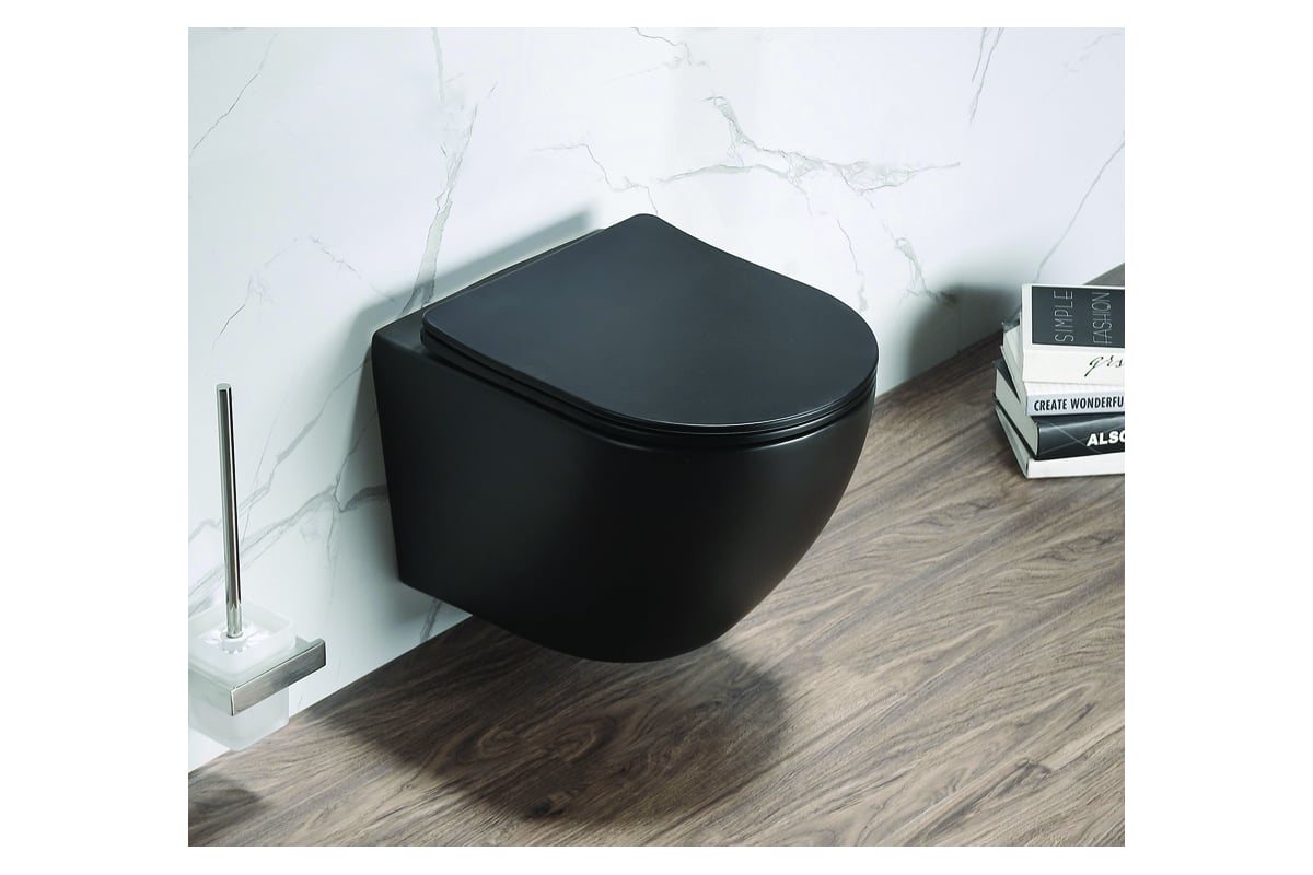 Подвесной унитаз Azario Grado AZ-0046-MB SP (черн. мат) безободковый ...