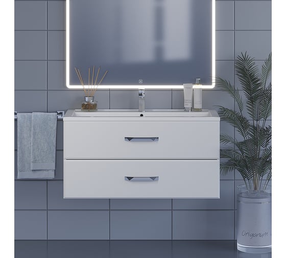Подвесная тумба с раковиной uperwood Foster 100 см, белая 291020533