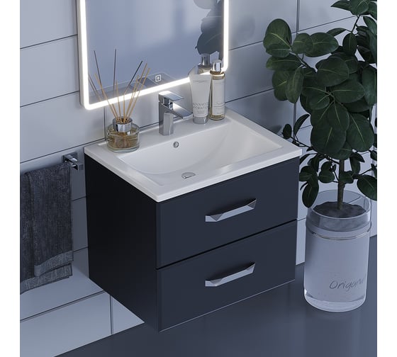 Подвесная тумба с раковиной uperwood Foster 60 см, черная 291020534