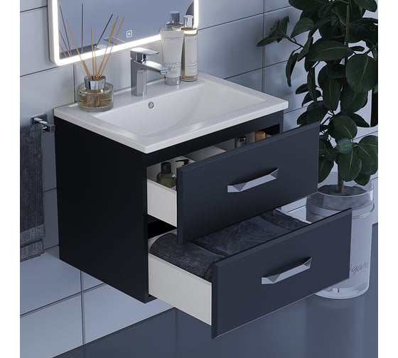 Подвесная тумба с раковиной uperwood Foster 60 см, черная 291020534