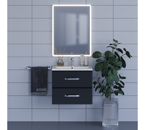 Подвесная тумба с раковиной uperwood Foster 60 см, черная 291020534
