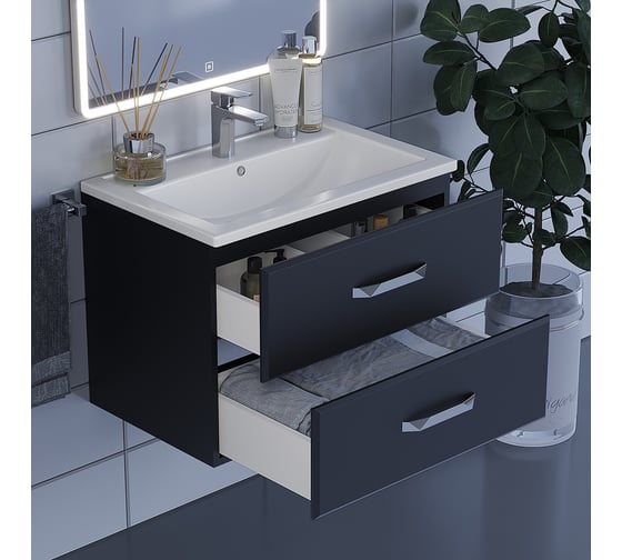 Подвесная тумба с раковиной uperwood Foster 70 см, черная 291020535