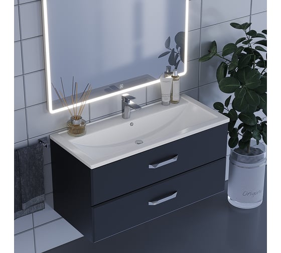 Подвесная тумба с раковиной uperwood Foster 100 см, черная 291020538