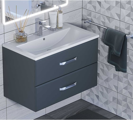 Подвесная тумба с раковиной uperwood Foster 80 см, серый графит 291020541