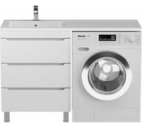Напольная тумба под стиральную машину uperwood Tanos 60 см, с раковиной Cosmos 120 см, левая, белая 291021001