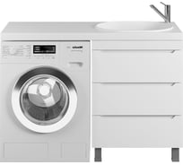 Напольная тумба под стиральную машину uperwood Tanos 60 см, с раковиной Bruks 120 см, правая, белая 291021008