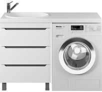 Напольная тумба под стиральную машину uperwood Tanos 60 см, с раковиной Bruks 120 см, левая, белая/графит 291021013