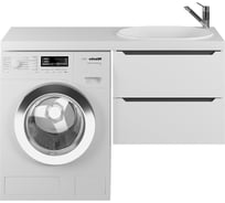 Подвесная тумба под стиральную машину uperwood Tanos 60 см, с раковиной Bruks 120 см, правая, белая/графит 291021014