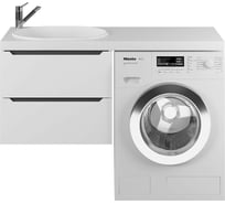 Подвесная тумба под стиральную машину uperwood Tanos 60 см, с раковиной Bruks 120 см, левая, белая/графит 291021015