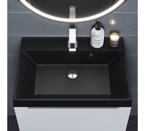 Кварцевая раковина для ванной комнаты Uperwood Classic Quartz 60 см, черная матовая, уголь 291030002