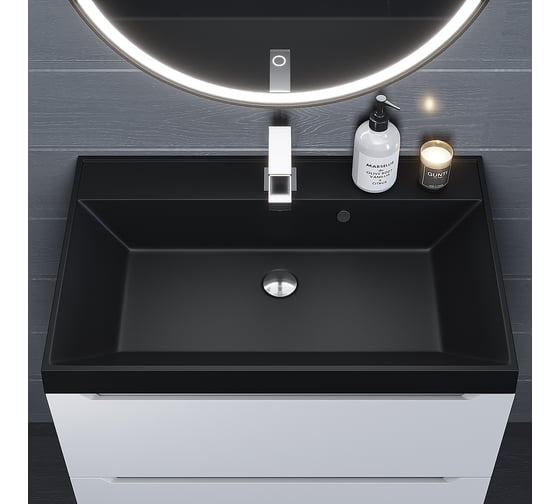 Кварцевая раковина для ванной комнаты Uperwood Classic Quartz 70 см, черная матовая, уголь 291030005