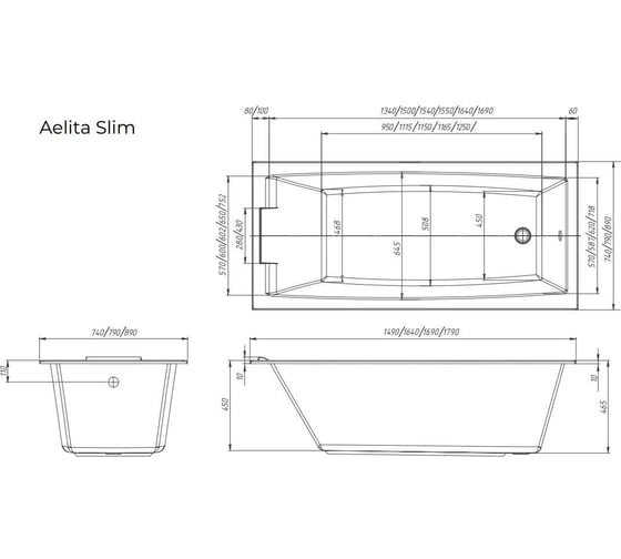 Ванна Marka One "AELITA" 150x75 Slim 01ае1575слим