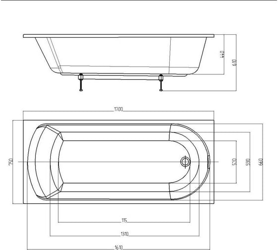 Акриловая прямоугольная ванна Azario ADELINA 170x75 см AV.0010170