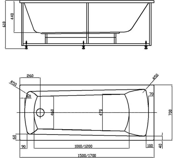 Акриловая ванна прямоугольная Azario ENRICA 150x70 см с фронт панелью и монт комп 00077342