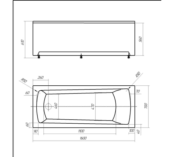 Акриловая ванна прямоугольная Azario ENRICA 160x70 см с фронт панелью и монт комп 00077344