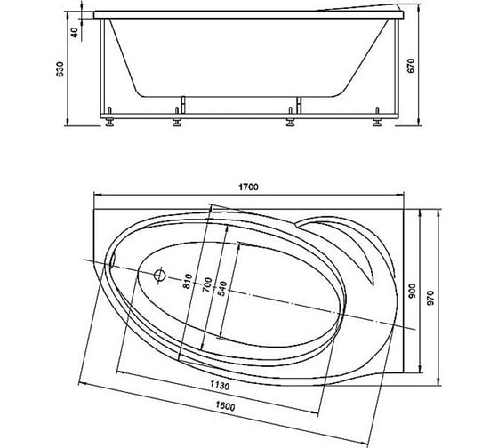 Акриловая ванна асимметричная Azario 170x97 см, правосторонняя PAOLINA 00078257