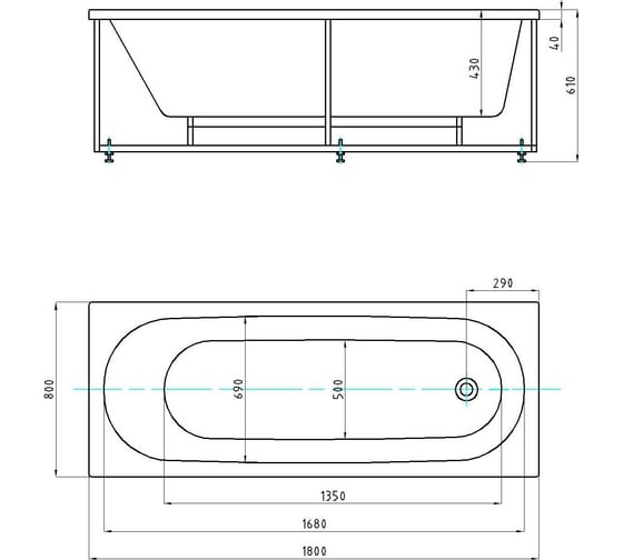 Акриловая ванна прямоугольная Azario 180x80 см FELISA 00078265