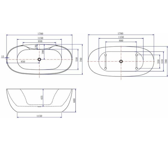 Акриловая ванна Aquanet FAMILY SWEET 1700x780 мм, слив-перелив, белый матовый Matt Finish 00287097