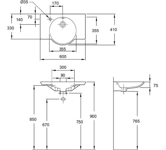 Полувстроенная раковина JACOB DELAFON FORMILIA SPHERIK (600х410 мм) E4506-00