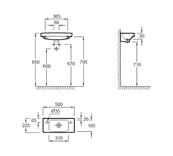 Раковина JACOB DELAFON ODEON UP (смеситель справа) E4701R-00