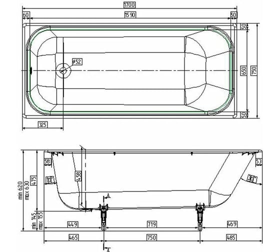 Чугунная ванна WOTTE Start 1700x700x458 /БП-э00д1139/  00000077762