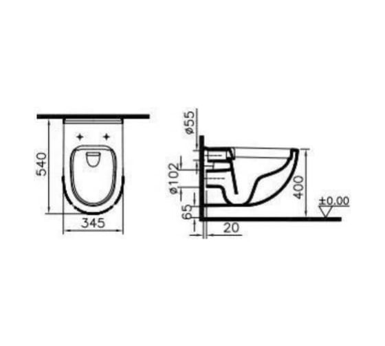 Безободковый подвесной унитаз Vitra S40 рекомендуется тонкое сиденье 110-003-019 дюропласт с микролифтом 7759B003-0075